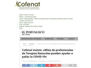 Cofenat insiste: «Miles de profesionales de Terapias Naturales pueden ayudar a paliar la COVID-19»