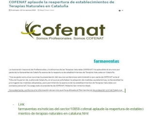COFENAT aplaude la reapertura de establecimientos de Terapias Naturales en Cataluña