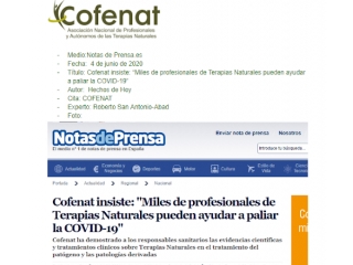 Cofenat insiste: “Miles de profesionales de Terapias Naturales pueden ayudar a paliar la COVID-19”