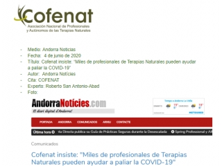  Cofenat insiste: “Miles de profesionales de Terapias Naturales pueden ayudar a paliar la COVID-19”