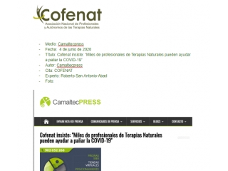 Cofenat insiste: “Miles de profesionales de Terapias Naturales pueden ayudar a paliar la COVID-19”