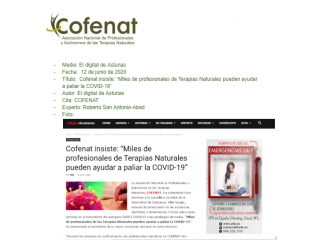 Cofenat insiste: “Miles de profesionales de Terapias Naturales pueden ayudar a paliar la COVID-19”