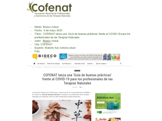 COFENAT lanza una ‘Guía de buenas prácticas’ frente al COVID-19 para los profesionales de las Terapias Naturales