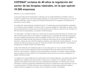 COFENAT reclama de 40 años la regulación del sector de las terapias naturales