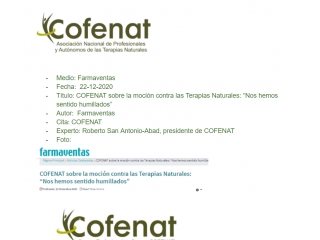COFENAT sobre la moción contra las Terapias Naturales: “Nos hemos sentido humillados”
