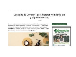 Consejos de COFENAT para hidratar y cuidar la piel y el pelo en verano