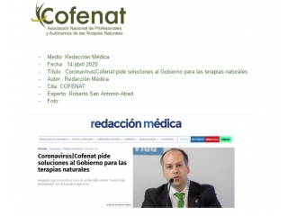 Coronavirus|Cofenat pide soluciones al Gobierno para las terapias naturales