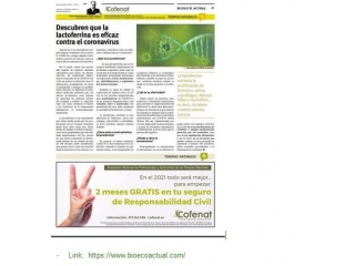 Descubren que la lactoferrina es eficaz contra el coronavirus