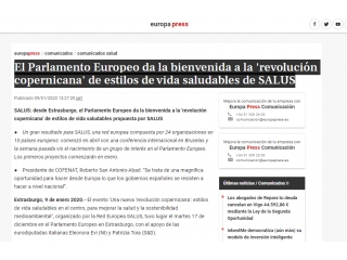 El Parlamento Europeo da la bienvenida a la 'revolución copernicana' de estilos de vida saludables de SALUS
