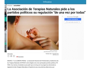  La Asociación de Terapias Naturales pide a los partidos políticos su regulación 