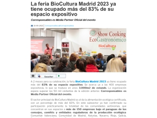 La feria BioCultura Madrid 2023 ya tiene ocupado más del 83% de su espacio expositivo