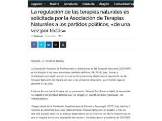 La regulación de las terapias naturales es solicitada por la Asociación de Terapias Naturales a los partidos políticos, «de una vez por todas»