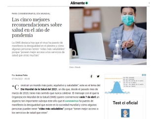 Las cinco mejores recomendaciones sobre salud en el año de pandemia