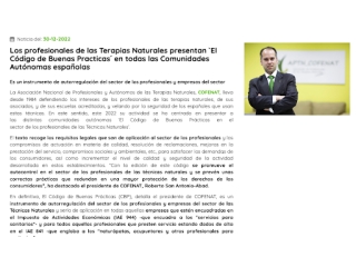 Los profesionales de las Terapias Naturales presentan `El Código de Buenas Practicas´ en todas las Comunidades Autónomas españolas