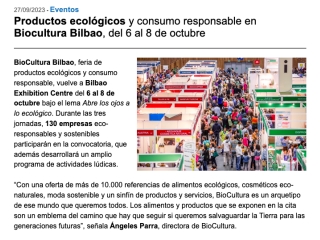 Productos ecológicos y consumo responsable en Biocultura Bilbao, del 6 al 8 de octubre