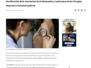 Rectificación de la Asociación de Profesionales y Autónomos de las Terapias Naturales a instancia judicial