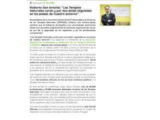 Roberto San Antonio: “Las Terapias Naturales curan y por eso están reguladas en los países de nuestro entorno”