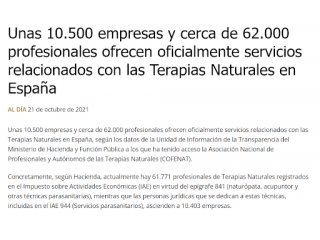 Unas 10.500 empresas ofrecen servicios relacionados con las Terapias Naturales en España