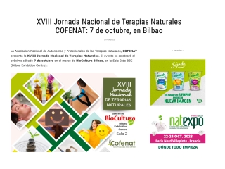 XVIII Jornada Nacional de Terapias Naturales COFENAT: 7 de octubre, en Bilbao
